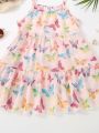 Girls' Butterfly Printed Cami Dress With Top Layer