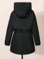 Teen Girls' Hooded Fleece Lined Jacket With Drawstring Waist