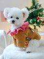 1pc Pet Clothes For Dogs&cats Winter Warm Fleece Checked Sherpa Collar Jacket - Reindeer Pet Coat&jacket