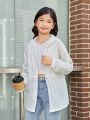 SHEIN Kids EVRYDAY Teenage Girls' Woven Solid Color Hooded Loose Drawstring Waist Casual Jacket