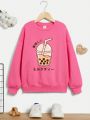 Tween Girls' Casual Patterned Long Sleeve Round Neck Sweatshirt, Suitable For Autumn And Winter