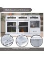 Merax Kitchen Sideboard Multifunctional Buffet Cabinet with 4 Drawers, Mesh Metal Doors with Adjustable Shelves and Wineglass Holders (White)