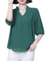 Plus Size Women'S Half Sleeve Shirt With Notched Collar