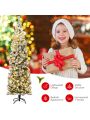 Gymax 7.5ft Pre-lit Pencil Snow Flocked Pencil Christmas Tree Holiday Decoration