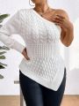 SHEIN Privé Plus Size Cable Knit One Shoulder Sweater