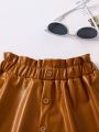 SHEIN Kids EVRYDAY Little Girls' Elastic Waist Button Detail A-line Skirt
