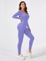 Yoga Basic 1pc Solid Color Long Sleeve Bodysuit Sports Jumpsuit
