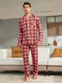 Men's Plaid Trimmed Lapel Collar Pajama Set