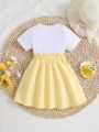 SHEIN Kids EVRYDAY Little Girls' Lemon And Chain Print Color Block Casual Dress