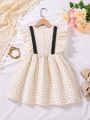 SHEIN Kids FANZEY Little Girls' Polka Dot Print Woven Dress With Ruffle Trimmed Hem, Spring/Summer