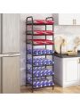 7 Tier Water Bottle Storage Rack, Free Standing Vertical Metal,Water Bottle Organizer, Large Capacity Bottled Rack Water Holder Stand for Cabinet Kitchen Party Pantry,Black