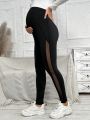 SHEIN Pregnant Women's Knitted Adjustable Waist Long High Waist Net Yarn Splicing Leggings