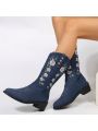 Women's Embroidered Denim Boots