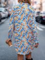 SHEIN Essnce Ladies' Printed Full-length Shirt Dress