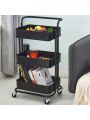 3 Tier Metal Rolling Utility Cart, Storage Cart, Craft Cart Organizer with Handles, Storage Mesh Basket and Brake Wheels. Easy Asemble, for Kitchen, Office, Bathroom, Bedroom, Laundry Room