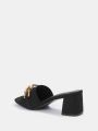Cuccoo Everyday Collection Women Chain Decor Chunky Heeled Mule Sandals, Fashion Summer Heeled Sandals