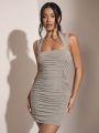 SHEIN BAE Women's Sleeveless Slim-Fit Pleated Dress