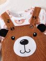 Baby Boys' Bear Printed Long Sleeve T-Shirt And Suspender Romper Set