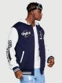 ROMWE Street Life Men's Color Block Hooded Jacket With Printed Texts