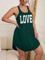 Plus Size Sleeveless Casual Home Dress With Text Print
