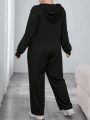 SHEIN Essnce Plus Size Women'S Textured Hooded Top & Pants Set