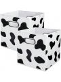 2Pcs Storage Cubes Set Cow Print Large Cotton Linen Storage Bins Boxes Baskets with Handles Foldable Closet Shelf Organizer Container for Home Office