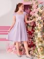SHEIN Teen Girl Knitted Solid Color Patchwork Floral Cutout Holiday Dress