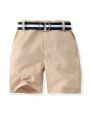SHEIN Kids EVRYDAY Little Boys' Casual Comfortable Khaki Shorts For Everyday Wear, Spring&Summer