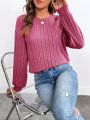 SHEIN Essnce Women's Solid Color Drop Shoulder Ribbed Knit T-shirt