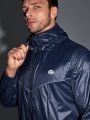 Men Geo Print Contrast Piping Zipper Drawstring Hooded Sports Jacket