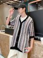 Men'S Color Block Striped Short Sleeve Knitted Top
