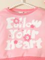 Baby Girl Floral & Slogan Graphic Sweatshirt