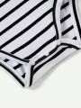 Cozy Cub 3pcs/Set Knitted Soft Solid Color & Striped Short Sleeve Bodysuit With Turn Down Collar For Baby Boy