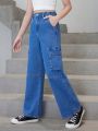 Girls' (Big) New Arrivals Casual & Fashionable Workwear Style Blue Washed Straight Leg Jeans