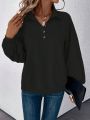 SHEIN LUNE Polo Neck Lantern Sleeve Sweatshirt