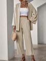 SHEIN LUNE Two Piece Set With Dropped Shoulder Sleeves Open Placket Top And Trousers