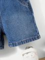 SHEIN Baby Boy's Fashionable Denim Jumpsuit With Washed Design