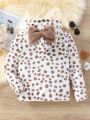 SHEIN Kids EVRYDAY Tween Girl Dalmatian Print Bow Patched Hooded Fleece Jacket