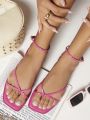 Vegan Leather Ankle Strap Thong Sandals