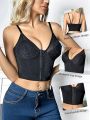 Lace Patchwork Corset Top With Front Clasp