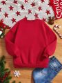 Young Girl 1pc Christmas Print Drop Shoulder Thermal Sweatshirt