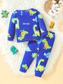 Baby Boys' Comfortable And Stretchy 2pcs/set Dinosaur Print Homewear