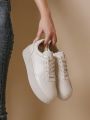 Autumn Fashionable Casual Chunky Heel Lace-up Women's Sneakers, Height Increasing, Versatile For Students