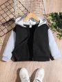 SHEIN Boys Casual Contrasting Color Stitching Trendy And Cool Cardigan Hooded Sweatshirt