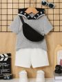 SHEIN Baby Boy Fashionable Casual Short Sleeve Outfit Set With Backpack