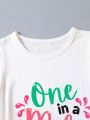 SHEIN Little Girls' Flamingo Print Short Sleeve T-Shirt With Letter Detail