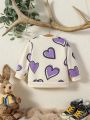 Baby Girls' Heart Print Letter Embroidered Sweater