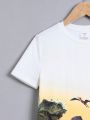 SHEIN Boys' Dinosaur Printed Casual Round Neck Short Sleeve Top And Long Knit Pants Pajama Set