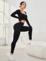 SHEIN Yoga Sxy Ladies' Monochrome Hollow Out Sports Suit