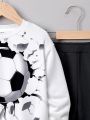 SHEIN Kids HYPEME Toddler Boys' Casual Loose Fit Football Printed Round Neck Sweatshirt And Pants Set
